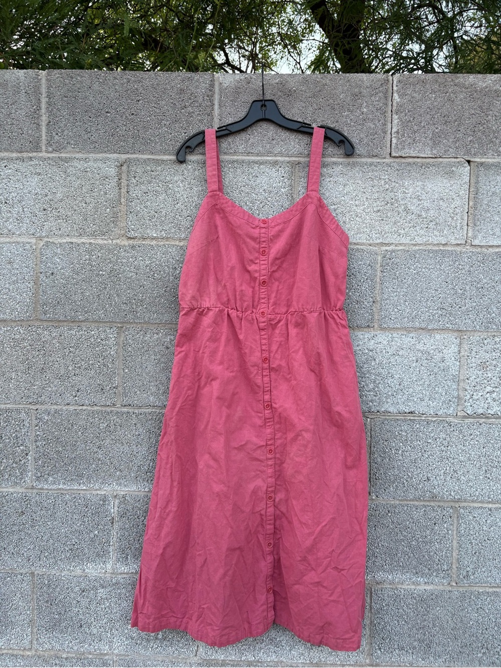Pact Large Picnic Dress Dahlia Pink Pockets Button Front Organic Cotton Linen